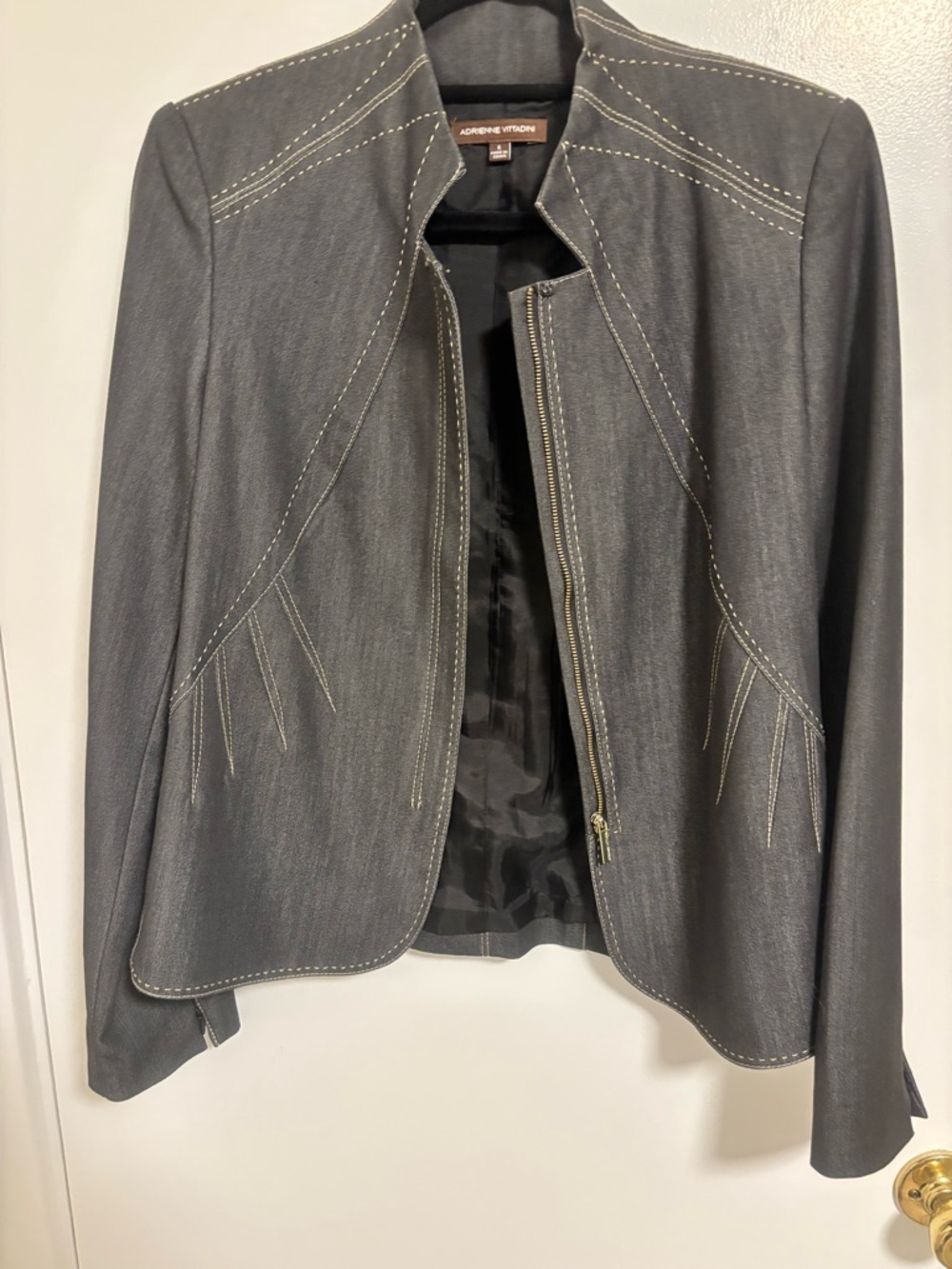 Vintage Adrienne Vittadini Blue Denim Zip-Front Jacket